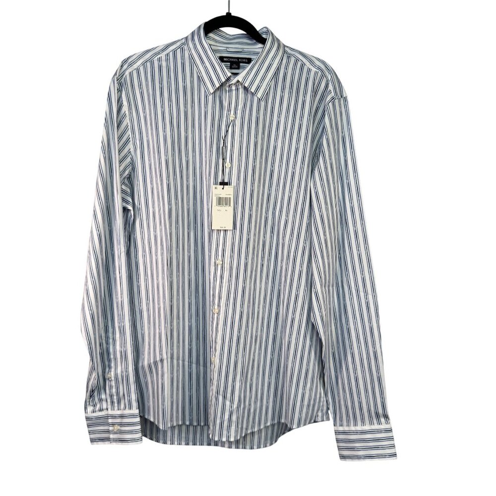 Michael Kors Mens Slim Fit XL Blue & White Striped Button-Down Shirt